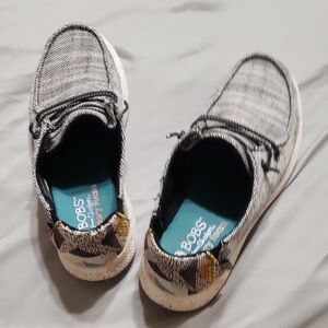 BOBS Slip-On Sneaker with Teal Insole and Black Upper